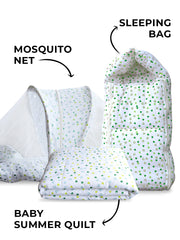Moms Home Baby Unisex Organic Cotton Mosquito Net, Quilt & Sleeping Bed Combo , 0-12m - 3 Items