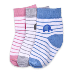 Footprints Organic Cotton Baby Socks, 12-24 Months- Pack of 3 Pairs- Elephant Design