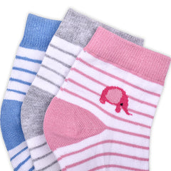 Footprints Organic Cotton Baby Socks, 12-24 Months- Pack of 3 Pairs- Elephant Design