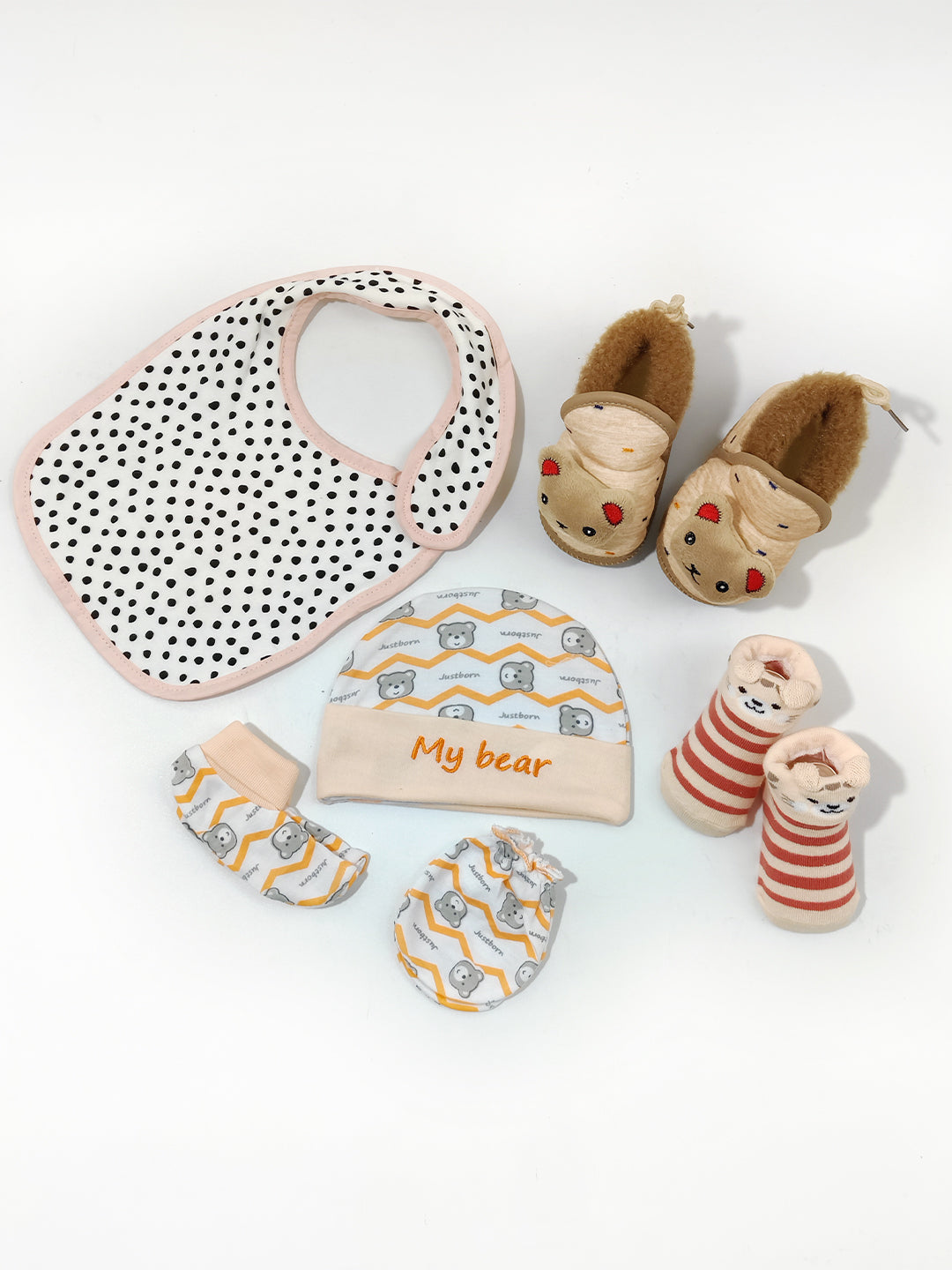 Moms Home Newborn Baby CMB, Bib, Shoes and Antiskid Socks Set Combo, Gift Set -