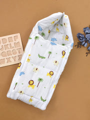 Moms Home Baby Organic Cotton Muslin Sleeping cum Carrying Nest Bag- Jungle Safari 0-8 Months