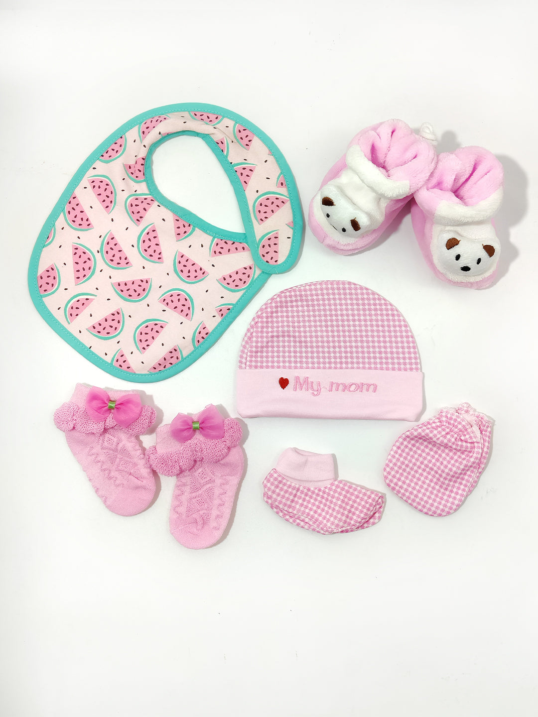 Moms Home Newborn Baby CMB, Bib, Shoes and Antiskid Socks Set Combo, Gift Set - Mixed Design