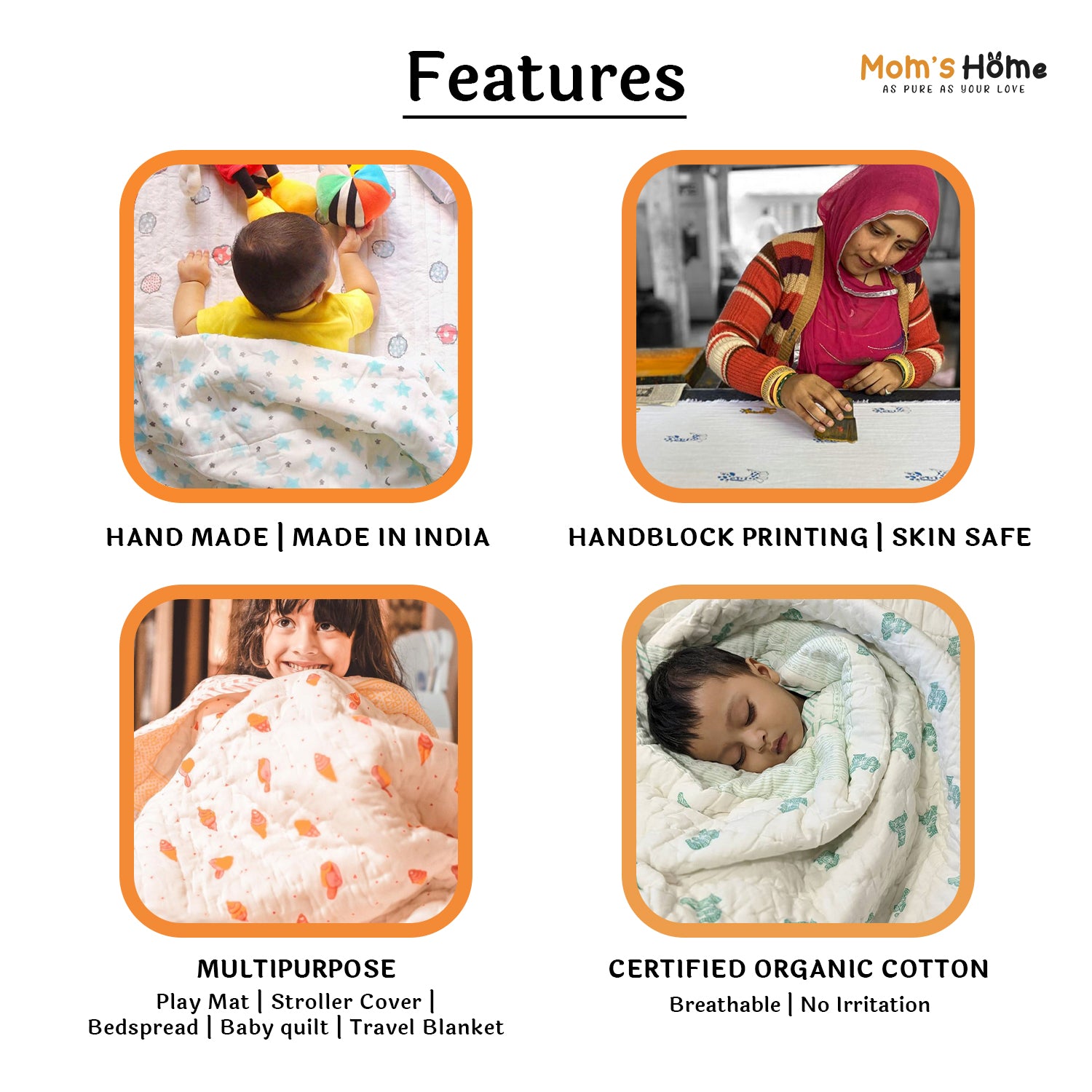 Moms Home Baby Unisex Organic Cotton Mosquito Net & Quilt Combo , 0-3Y - 2 Items