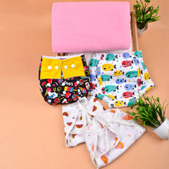 Baby Unisex Nappy Combo 1 Drysheet, 1 Diaper, 1 Padded Underwear, 2 Muslin Nappy, - Multicolor - 0-12 Months