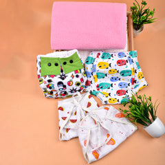 Baby Unisex Nappy Combo 1 Drysheet, 1 Printed Diaper, 1 Padded Underwear, 2 Muslin Nappy, - Multicolor- 0-12 Months