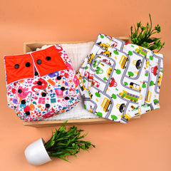 Baby Cotton Unisex Nappy Combo 1 Padded Underwear, 1 Printed Diaper - Multicolor - 3-6 Months