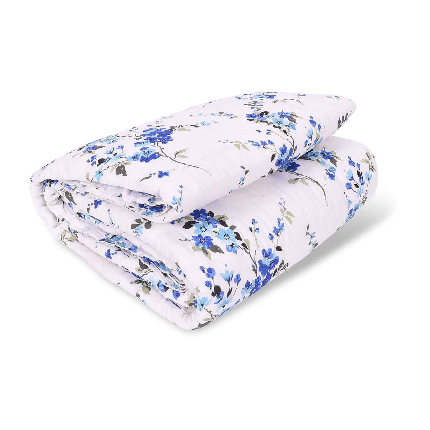 Mom's Home Organic Cotton Double Bed- Soft and Light Weight Comfortor/Quilt - Blue Floral - - 90"*108''