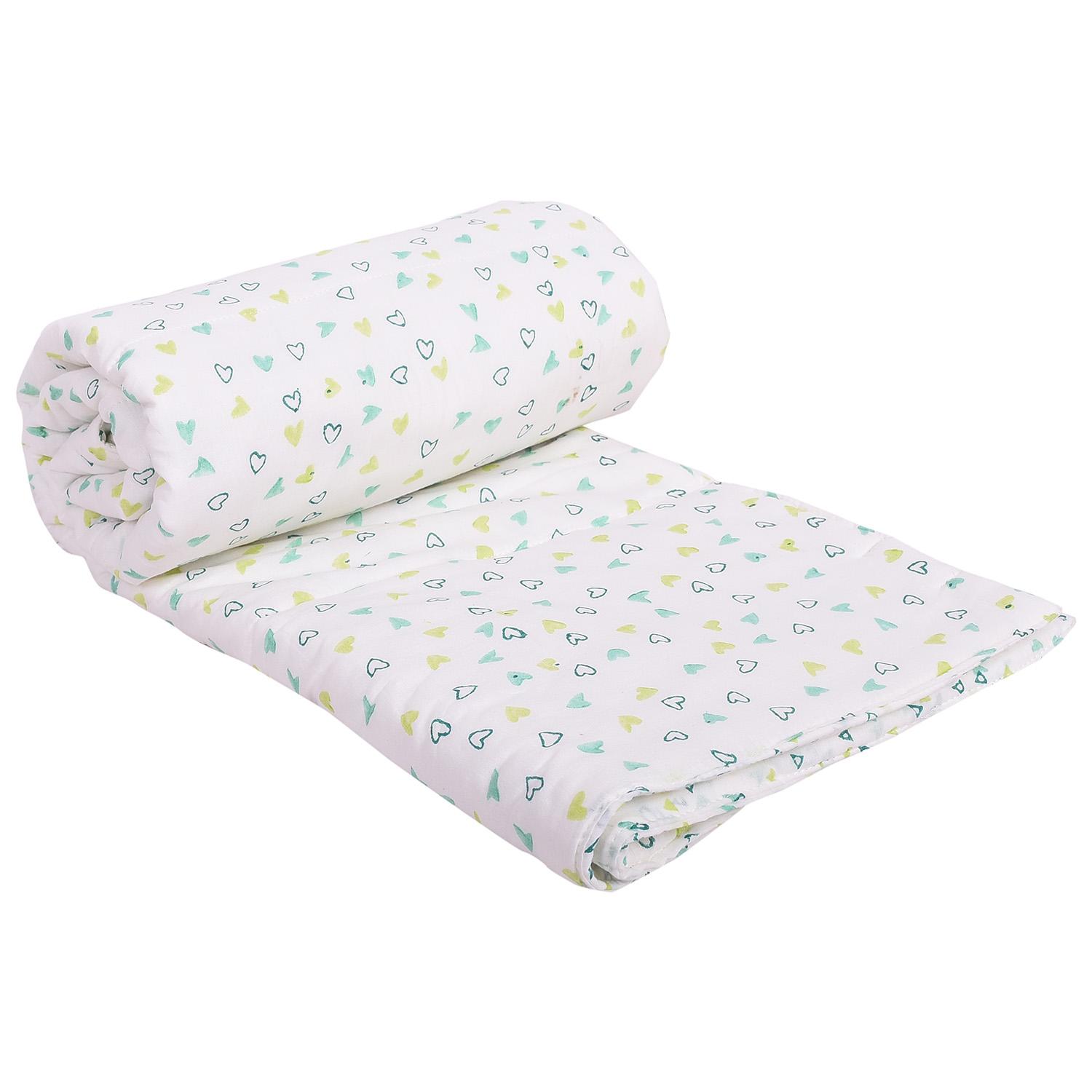 Baby Organic Cotton Muslin Foldable Mosquito Net Bedding and  Baby AC Quilt blanket- 0-3 Year-110x120  - Green Heart