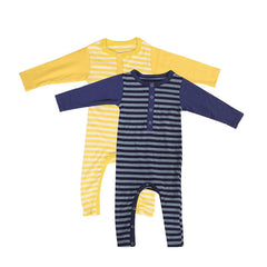Baby Full Body length Romper/ Sleeping Suit-  Pack of 2 - Yellow and Blue stripes