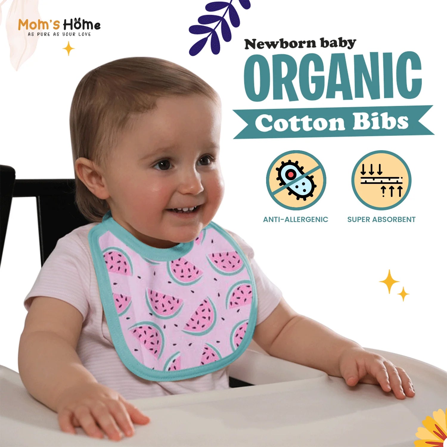 Baby Organic Feeding Nursing Gift Set - Pack of 3 Bibs, Pack of 3 Muslin Cloths and Pack of 3 Socks -(0-6 Months)