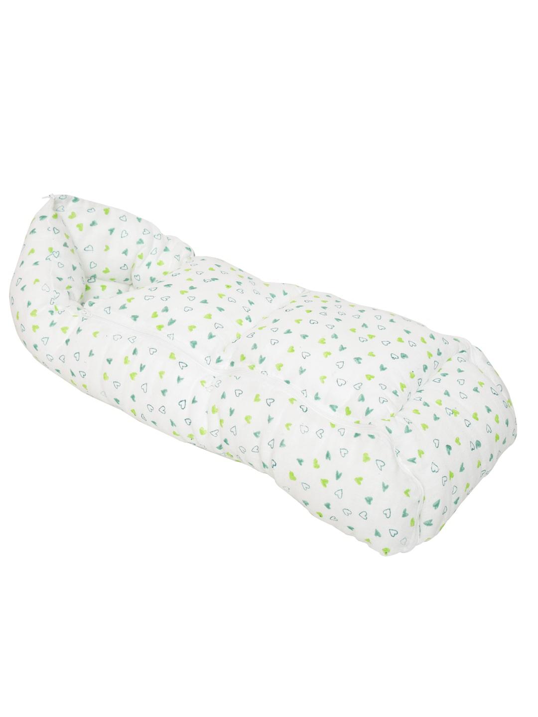 Baby Organic Cotton Muslin Sleeping cum carrying Nest Bag- Green Heart- 0-3 Months