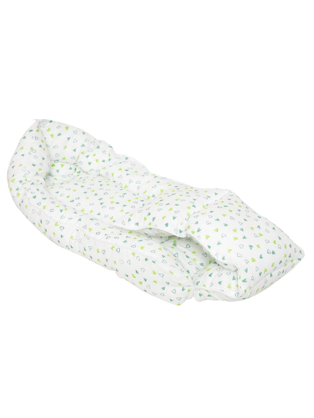 Baby Organic Cotton Muslin Sleeping cum carrying Nest Bag- Green Heart- 0-3 Months