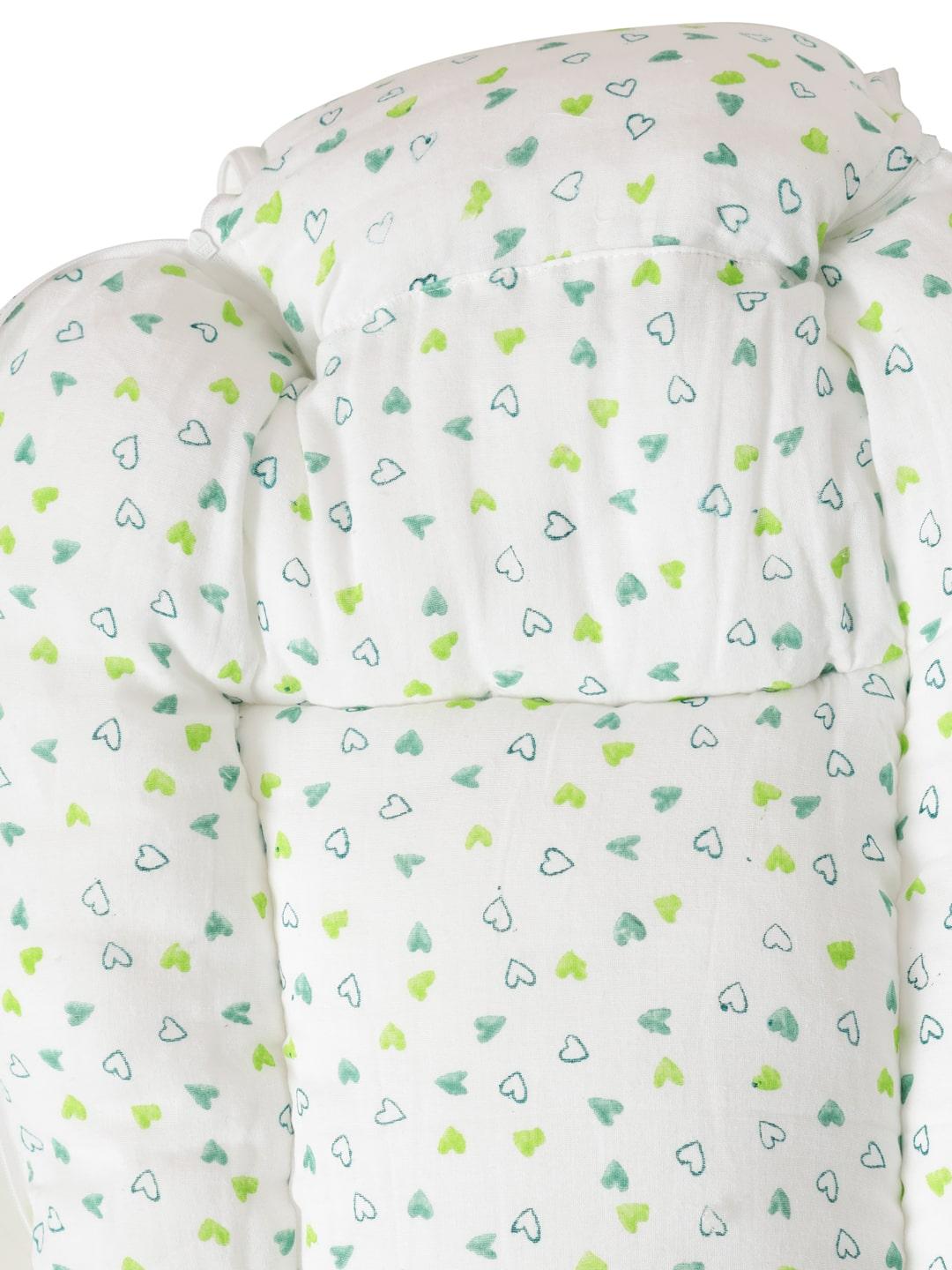 Baby Organic Cotton Muslin Sleeping cum carrying Nest Bag- Green Heart- 0-3 Months