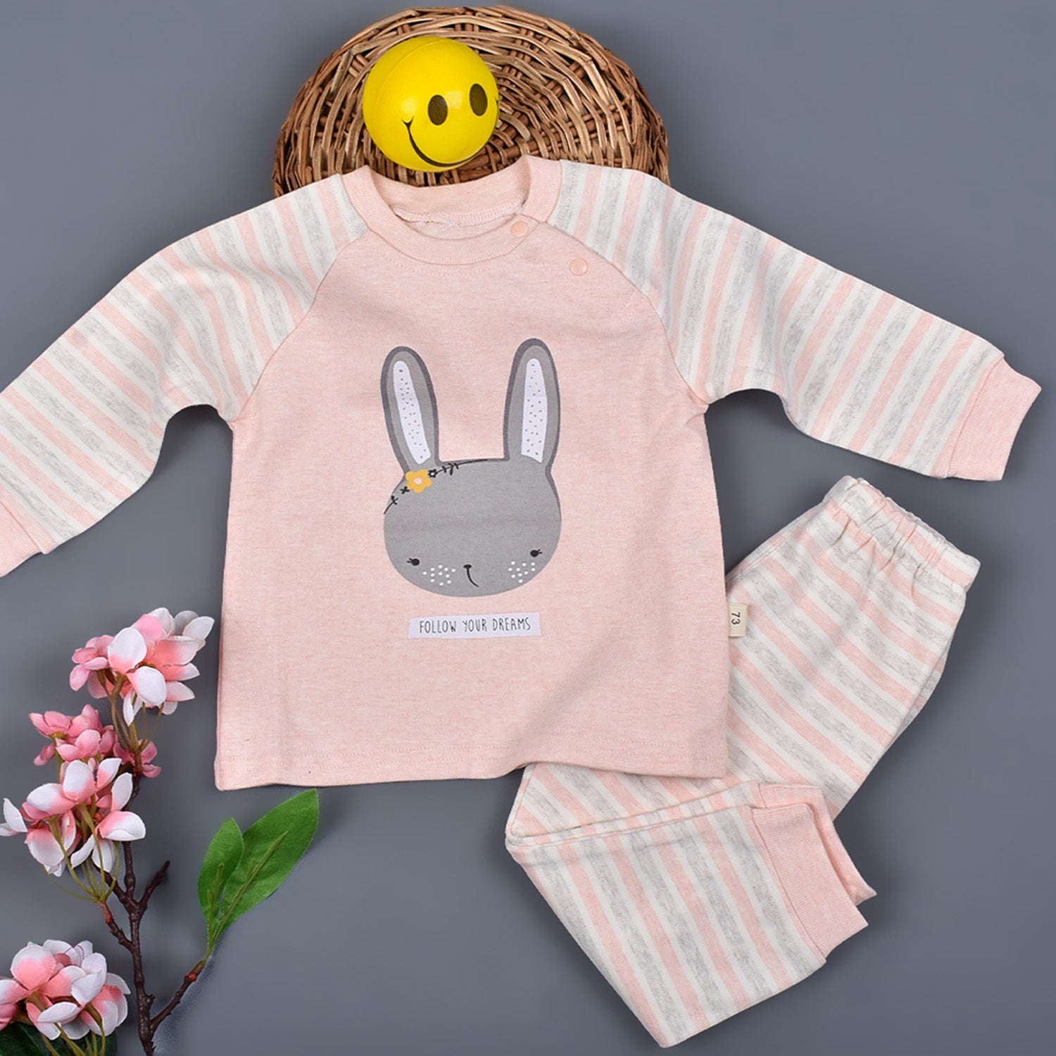 Newborn Baby's Warm Cotton Gift Set-1 Pajama and 1 Shirt- Peach