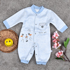 Baby's Warm Unisex Cotton Full Length Romper- Blue Strip