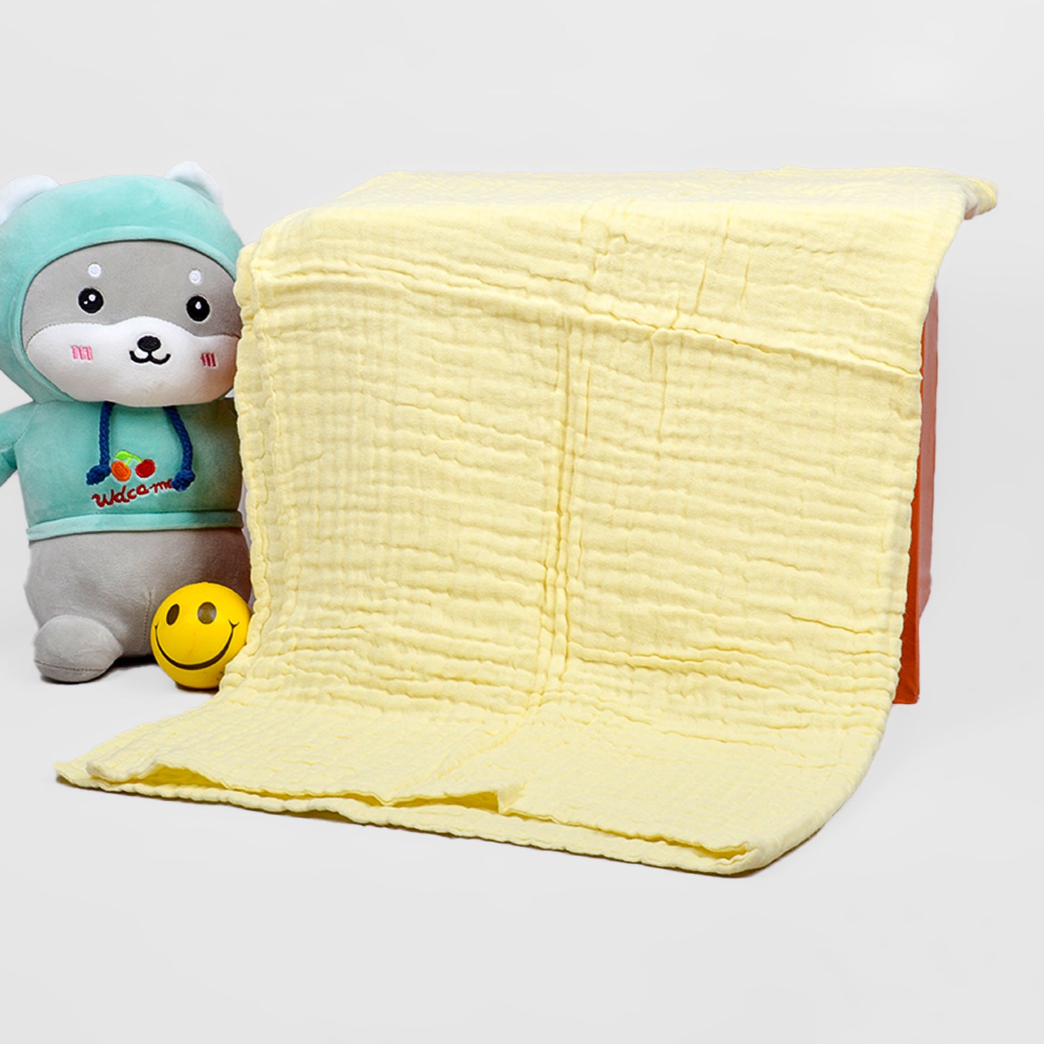 Baby Super Soft Absorbent Muslin 6 Layer wash Towel-100X100 CM-(0-3 Years)-Yellow