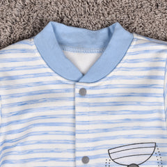 Baby's Warm Unisex Cotton Full Length Romper- Blue Strip