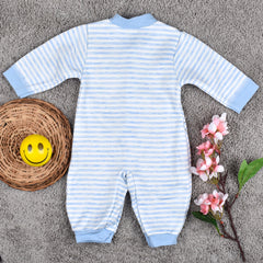 Baby's Warm Unisex Cotton Full Length Romper- Blue Strip