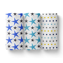 Baby Muslin Cloth Swaddle -0-12 Months -Pack of 3- Blue Star,Dot ,Star