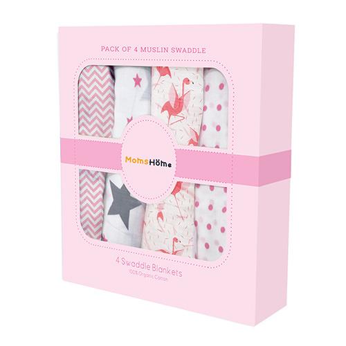 Baby Muslin Cloth Swaddle- Pack of 4 - Pink Box