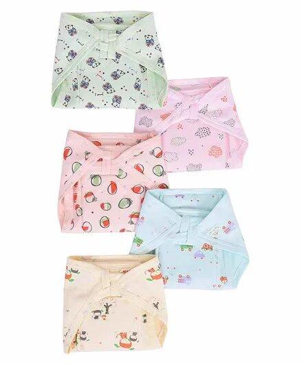 Baby Boy and Baby Girl Printed Cotton Cushioned Nappies Combo - Pack of 5 (6-12 Months) Lagrge Size