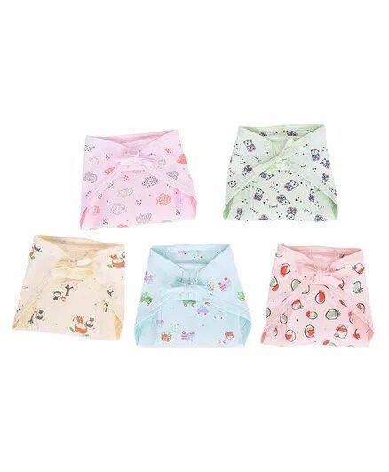 Baby Boy and Baby Girl Printed Cotton Cushioned Nappies Combo - Pack of 5 (6-12 Months) Lagrge Size