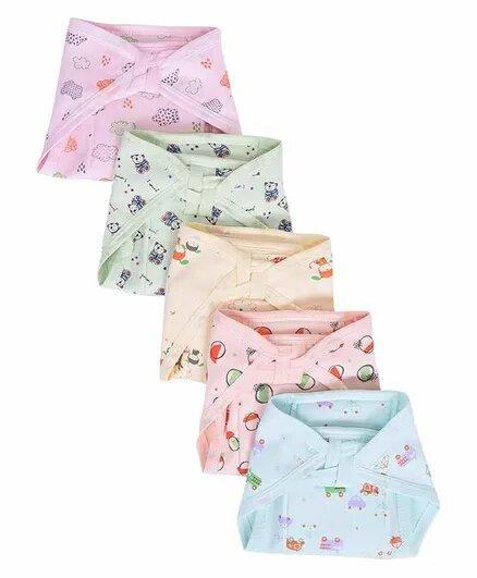 Baby Boy and Baby Girl Printed Cotton Cushioned Nappies Combo - Pack of 5 (6-12 Months) Lagrge Size