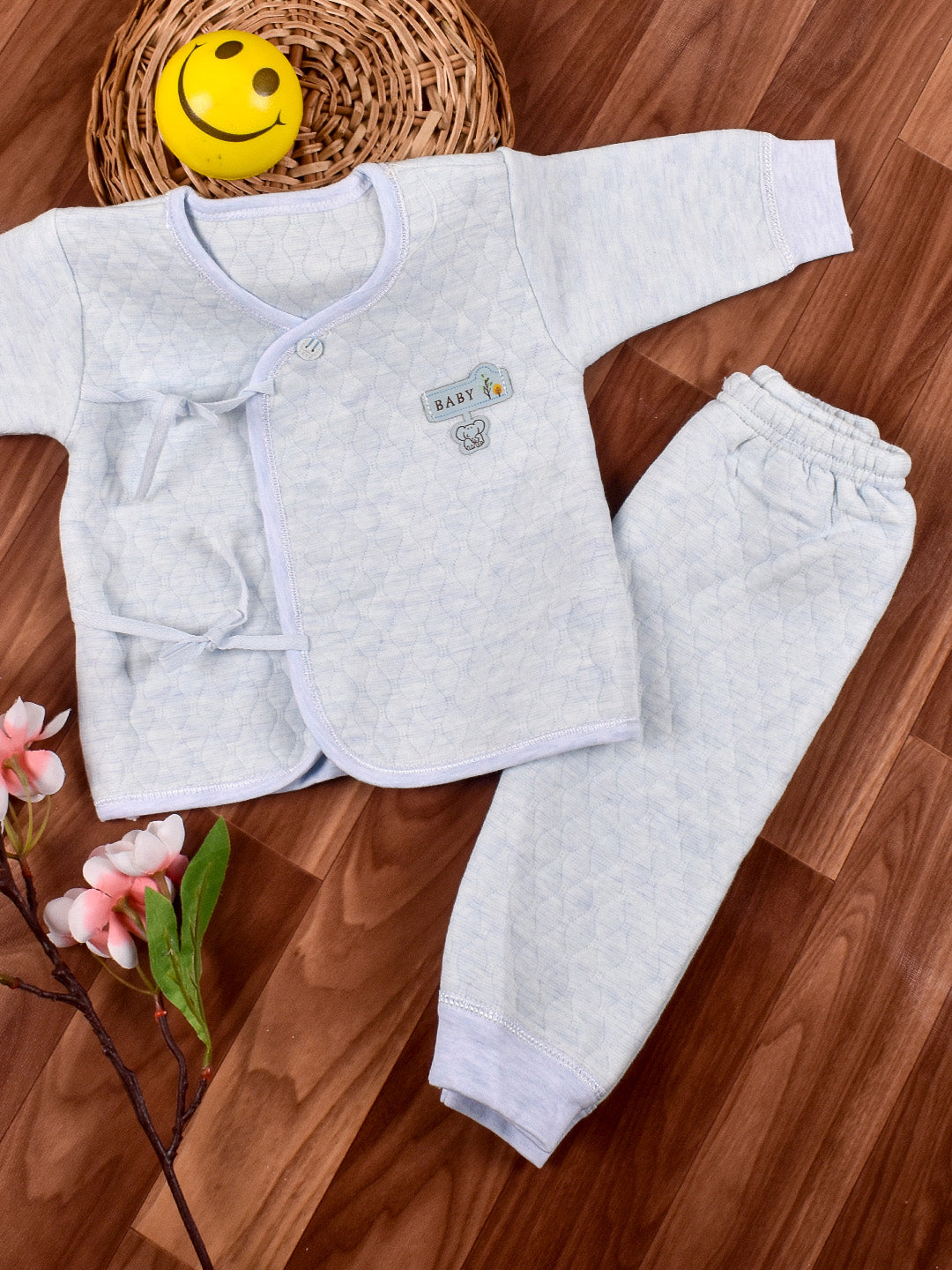 Newborn Baby's Warm Cotton Gift Set-1 Pajama and 1 Shirt- Blue