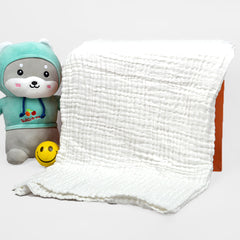 Baby Muslin 6 Layer Wash Towel- 100X100 CM - (0-3 Years)- White and Pack of 5 Napkins