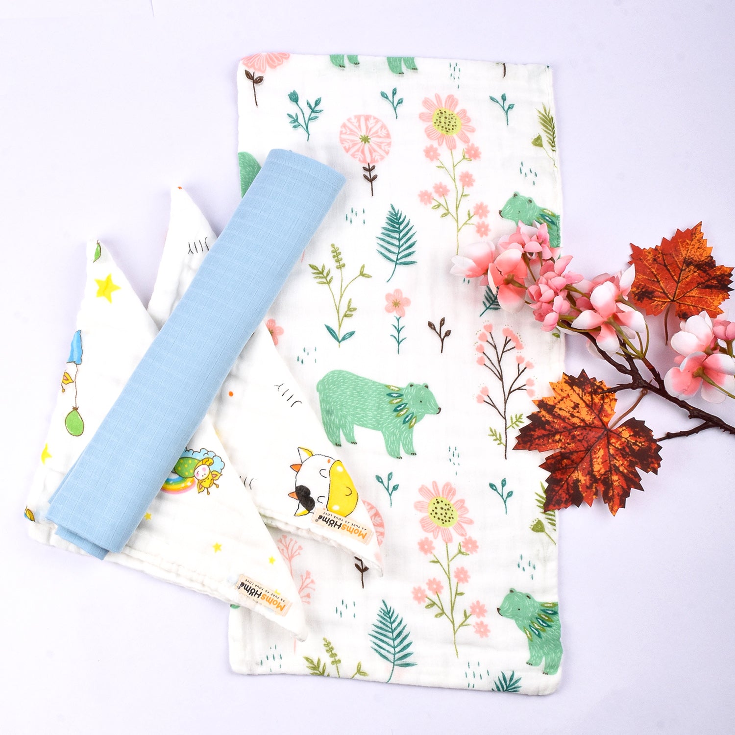 Baby Unisex Muslin Organic cotton 1 Square Langot, 2 Muslin Napkin, 1Burp Towel combo