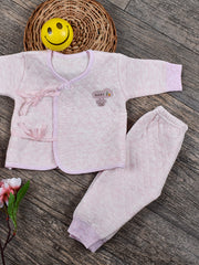 Newborn Baby's Warm Cotton Gift Set-1 Pajama and 1 Shirt- Pink
