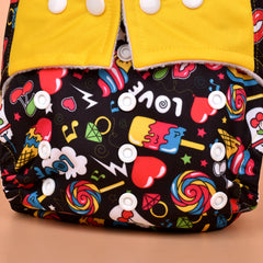 Baby Reusable Cotton Printed Pocket Diapers With 2 Inserts - Pack of 2 Star, Love