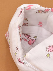 Baby Organic Cotton Muslin Sleeping cum Carrying Nest Bag- Pink Giraffe- 0-8 Months