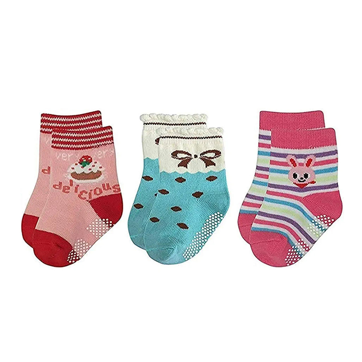 FOOTPRINTS Baby's Organic Cotton Anti-Skid Socks (Multicolour, Mix Designs) - Pack of Any 3 Pairs
