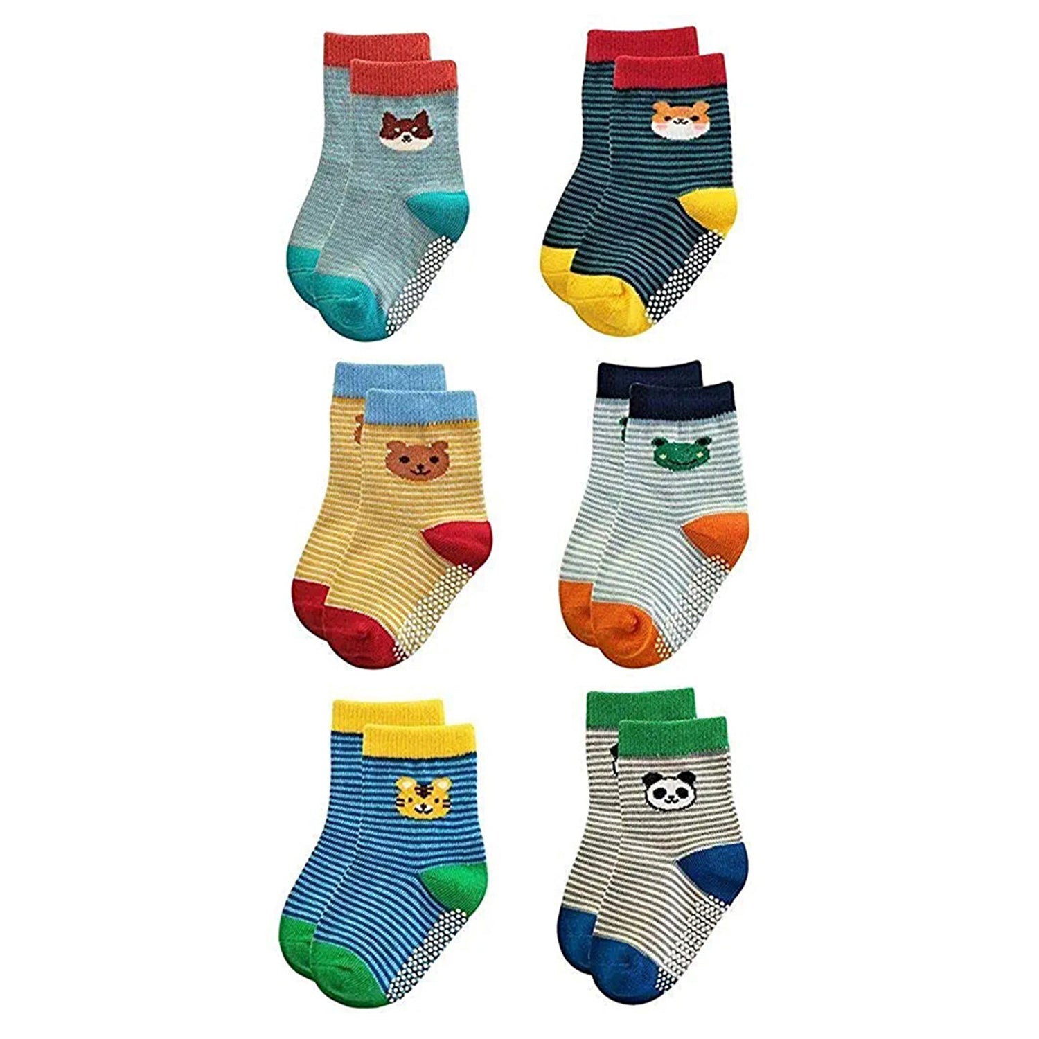 FOOTPRINTS Baby's Organic Cotton Anti-Skid Socks (Multicolour, Mix Designs) - Pack of Any 6 Pairs