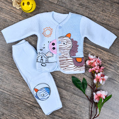 Unisex Baby's Warm Cotton Suit-1 Pajama and 1 Shirt- Designer Blue