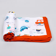 Baby Muslin Dohar- 100X100 CM-(0-3 Years)-Car