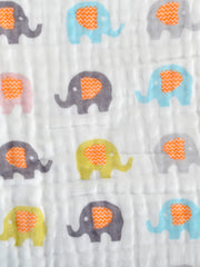 Organic Cotton Baby Muslin Towel 6 Layer Blanket -100 x100 cm - 0-3 Years - Elephant