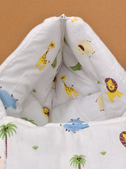 Moms Home Baby Organic Cotton Muslin Sleeping cum Carrying Nest Bag- Jungle Safari 0-8 Months