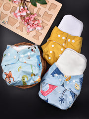 Moms Home Baby Reusable Cotton Pocket Diapers With 3 Inserts,  Adjustable 0-12 Months - Pack of 3
