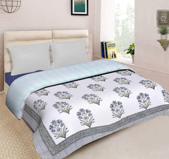 Mom's Home Organic Cotton Double Bed- Soft and Light Weight Comfortor/Quilt - Blue Bouquet- - 90"*108''
