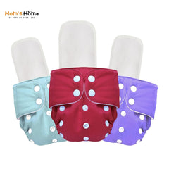 Baby Reusable Cotton Pocket Diapers With 3 Inserts, Adjustable 0-12 Months - Pack of 3