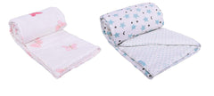 MOM'S HOME Organic Cotton Soft Summer AC Baby Quilt/Blanket Cum Bedspread (0-3 Years, 110 x 120 cm, Multicolour) - Pack of 2