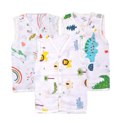 Baby Unisex Organic Cotton Muslin Jhabla - Unicorn, Lion, Dinosaur 0-3 Months Pack of 3