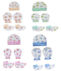 New Born Baby  Cap Mitten Booties Set - Gentle to Baby Delicate Skin- 4 sets 0-6 Months