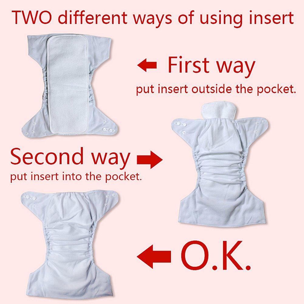 Baby Reusable Cotton Pocket Diapers- Pack of 4 and 4 Inserts - Size Adjustable -0-24 Months