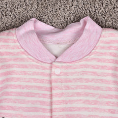 Baby's Warm Unisex Cotton Full Length Romper- Pink Strip