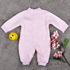 Baby's Warm Unisex Cotton Full Length Romper- Pink Strip