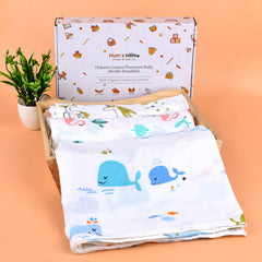 Baby Swaddle Wrap Organic Muslin cotton - 100x100 cm - Pack of 3 - Unicorn, Flamingo, Whale