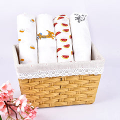 Mom's Home Organic Cotton Super Soft Baby Muslin Cloth Swaddle - 0-12 Months - Pack of 4 - BEE,Watermelon, Giraffe, Monkey